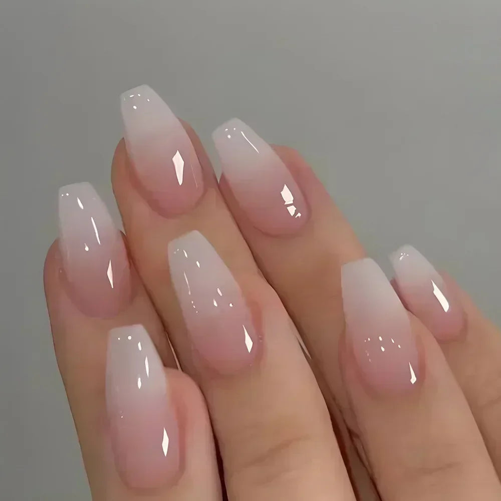 24Pcs French Tip Press on Nails Short Coffin False Nails Simple Wearable Fake Nails Frosted Full Cover Press on Nail Tips Art