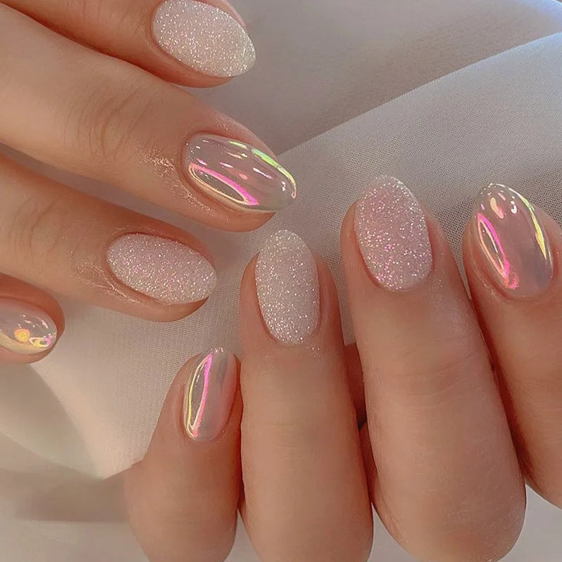 24Pcs White Ice Camellia Short False Nails Art Light Pink Sweet Girls Acrylic Press on Nails Full Cover Removable Fake Nail Set