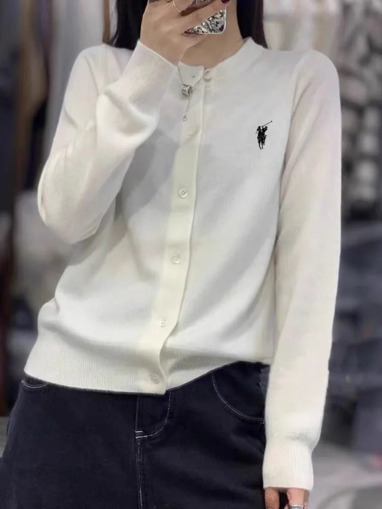 2023 Autumn/Winter Women's New Cashmere Embroidered Cardigan Women's O-neck Trendy Embroidery Soft Solid Color Soft Comfortable