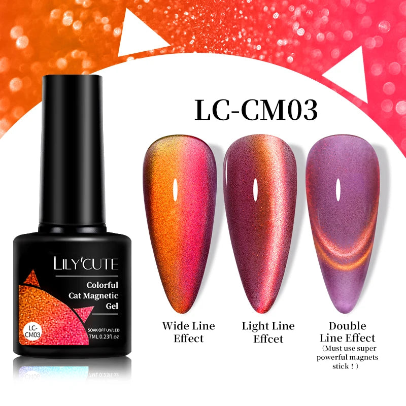 LILYCUTE 9D Rainbow Glitter Cat Magnetic Nail Gel Polish Snowlight Semi Permanent Soak Off Sparkling Nail Varnish