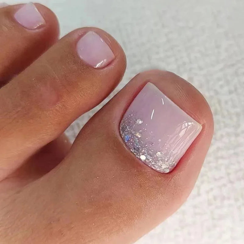 24Pcs False Toes Nails French Square Nude Color Nature Fake Toe Nails Feet Nail Tips Artificial Press On Toenails for Women 2025