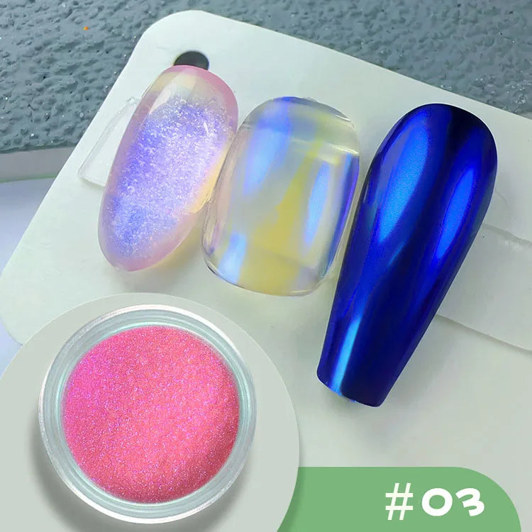 10g/Bottle Pearls White Nail Pigment Glitter Aurora Nail Powder Purple Chrome Glitter Pigment Dust UV Manicure Dip Powder