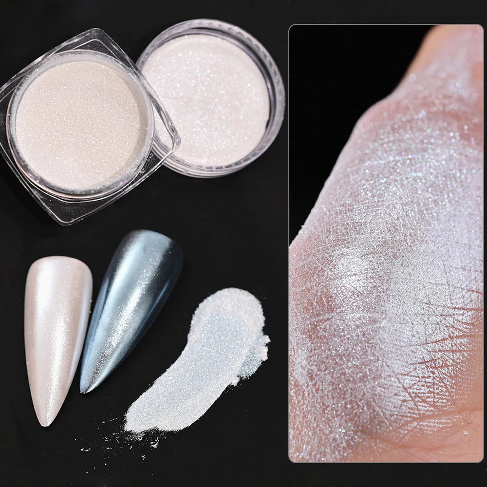 10g/Bottle Pearls White Nail Pigment Glitter Aurora Nail Powder Purple Chrome Glitter Pigment Dust UV Manicure Dip Powder