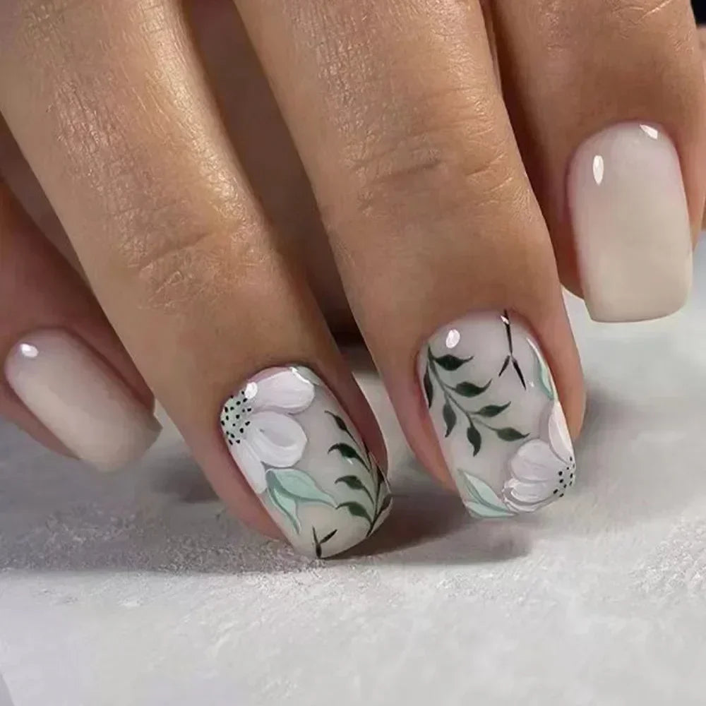 24Pcs French Tip Press on Nails Short Coffin False Nails Simple Wearable Fake Nails Frosted Full Cover Press on Nail Tips Art
