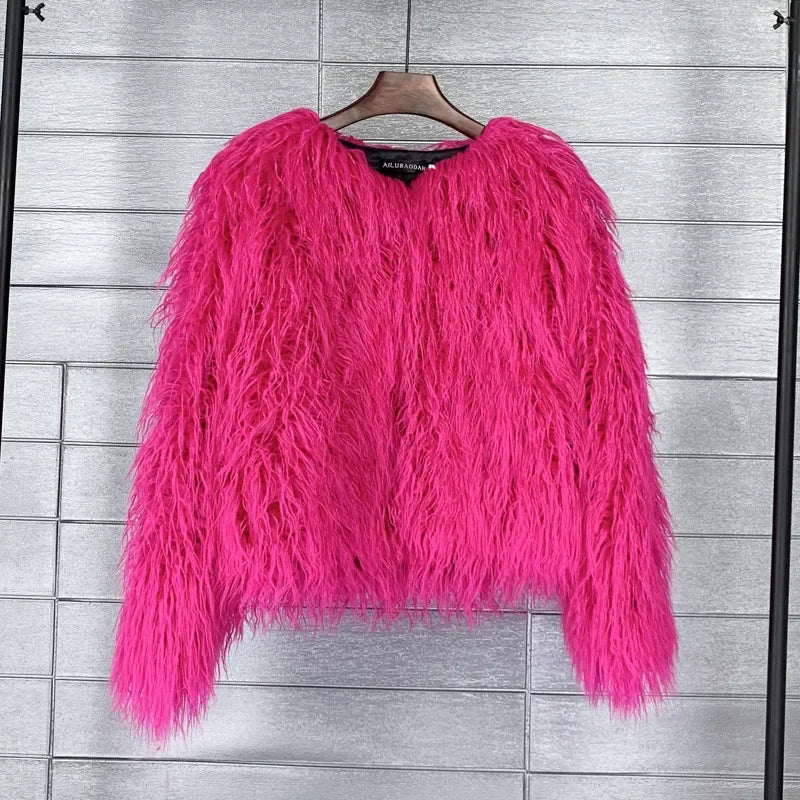 Women Fashion Faux Fur Coats Vintage Solid Loose Warm Flurry Coats Autumn Winter Lady Fashion Thick Streetwear Fur Jacket