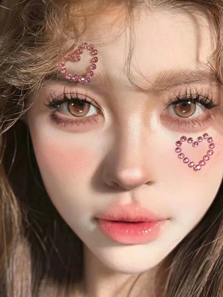 3D Face Jewelry Crystal Diamond Tattoo Stickers DIY Women Eyes Face Body Pink Heart Pearl Rhinestones 3D Makeup Art Stage