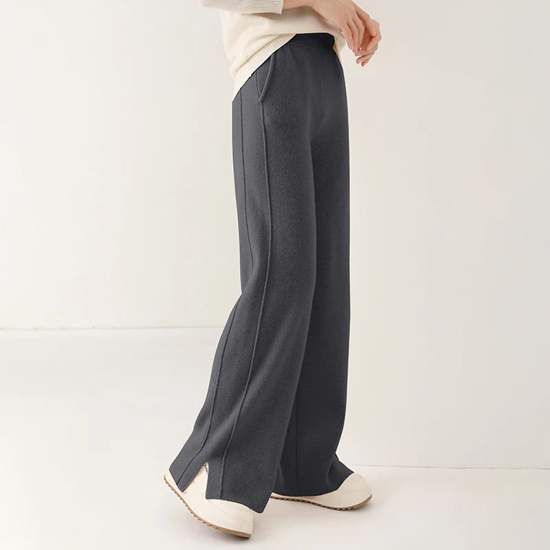 2024 new wool women's pants, high waisted loose cashmere floor pants knitted fashionable hot selling women's wide leg pants
