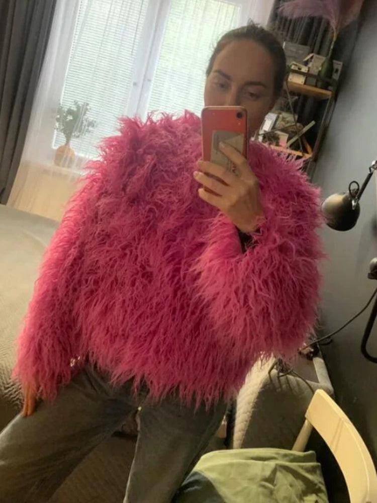 Women Fashion Faux Fur Coats Vintage Solid Loose Warm Flurry Coats Autumn Winter Lady Fashion Thick Streetwear Fur Jacket