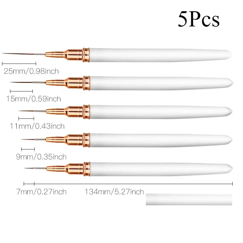 5Pcs/Set Nail Art Liner Brushes Set Elongated Lines Striping Drawing UV Gel Painting Nail Design Pen Professional Manicure Tool