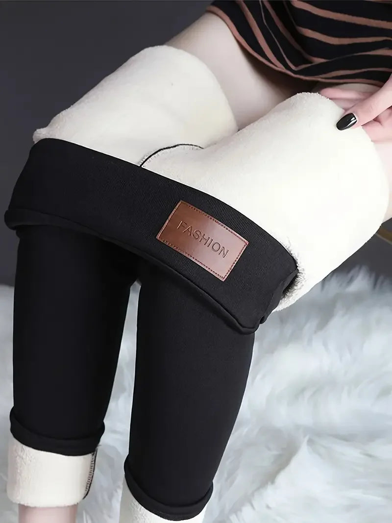 Winter Warm Plush Leggings, Thermal Casual Stretchy Leggings For Fall & Winter, Women's Clothing