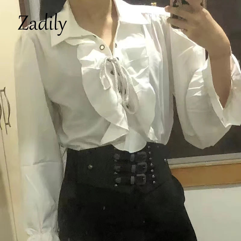 2024 Women's Pirate Shirt Vampire Prince Poet Shirts Medieval Buccaneer Frills Lace Up Renaissance Vintage Gothic Blouse Tops