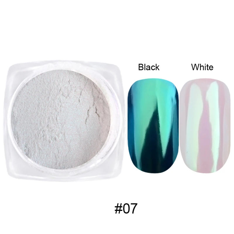 10g/Bottle Pearls White Nail Pigment Glitter Aurora Nail Powder Purple Chrome Glitter Pigment Dust UV Manicure Dip Powder