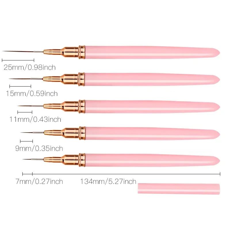 5Pcs/Set Nail Art Liner Brushes Set Elongated Lines Striping Drawing UV Gel Painting Nail Design Pen Professional Manicure Tool
