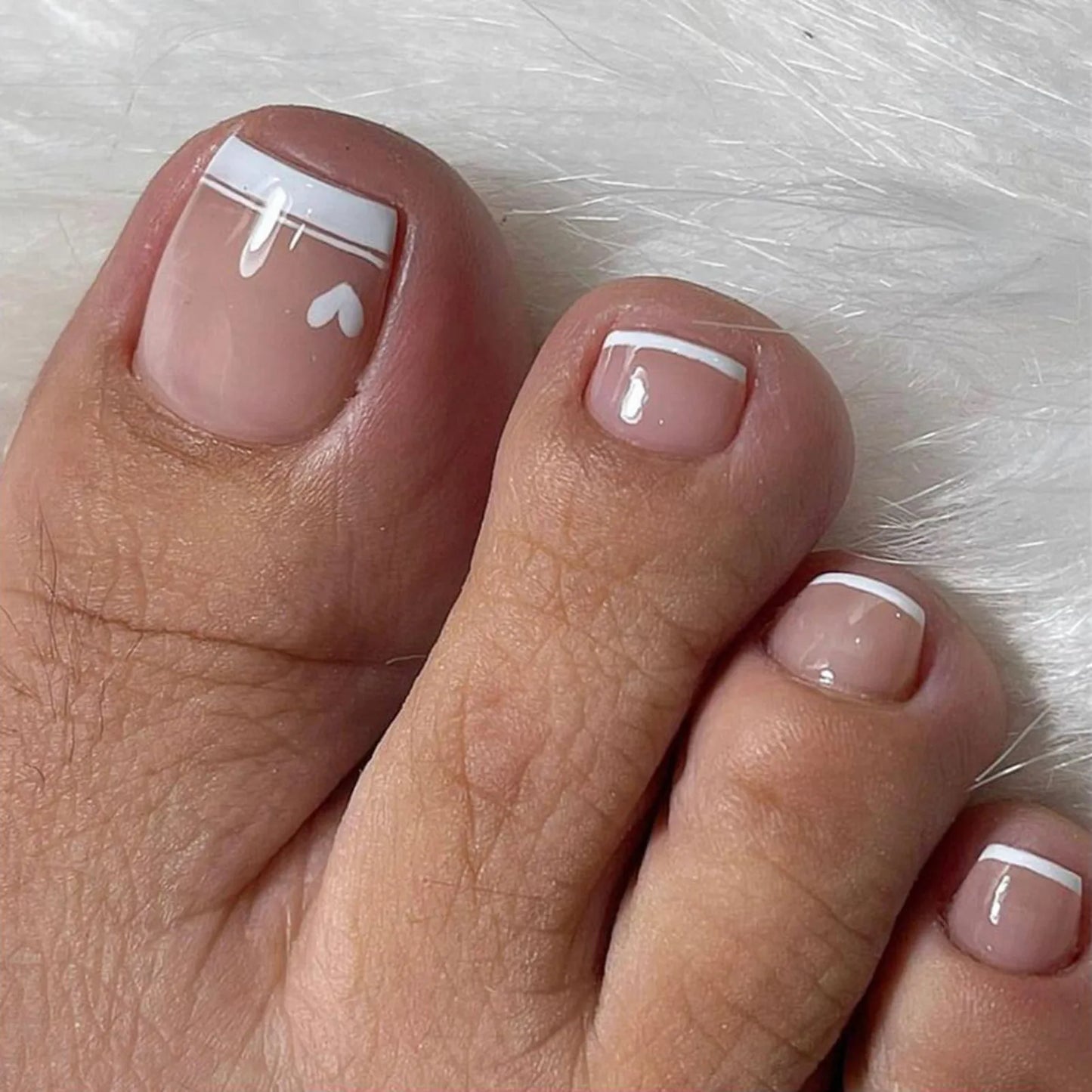 24Pcs False Toes Nails French Square Nude Color Nature Fake Toe Nails Feet Nail Tips Artificial Press On Toenails for Women 2025