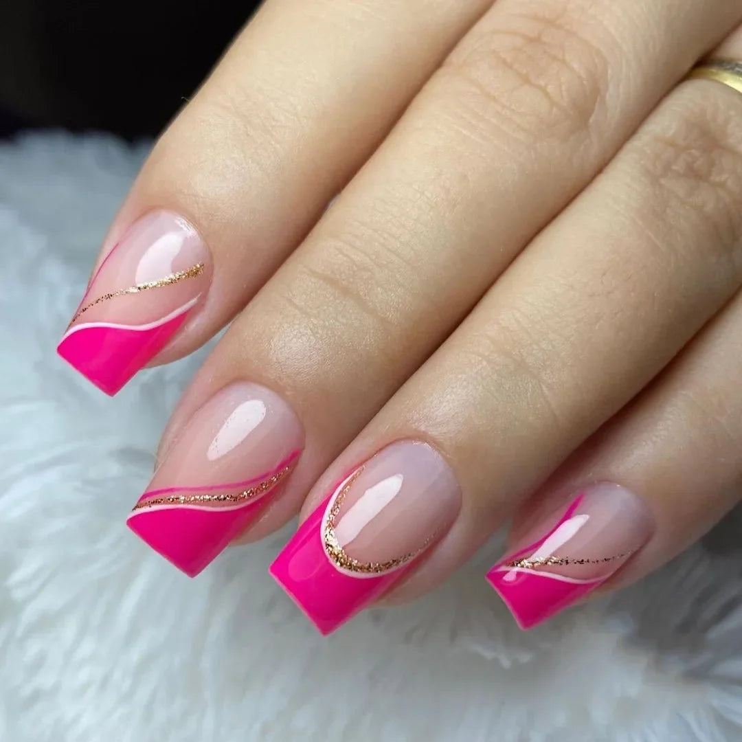 24Pcs Medium Long Acrylic Fake Nails Art Cool Spice Girls Wearing False Nails Set Press on Nail Tips Removable French Nails Fake