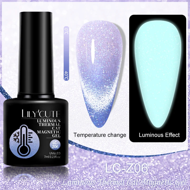 LILYCUTE 9D Rainbow Glitter Cat Magnetic Nail Gel Polish Snowlight Semi Permanent Soak Off Sparkling Nail Varnish