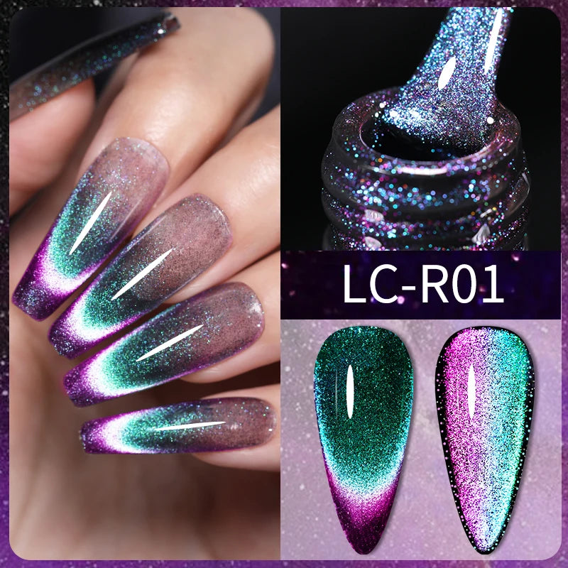 LILYCUTE 9D Rainbow Glitter Cat Magnetic Nail Gel Polish Snowlight Semi Permanent Soak Off Sparkling Nail Varnish