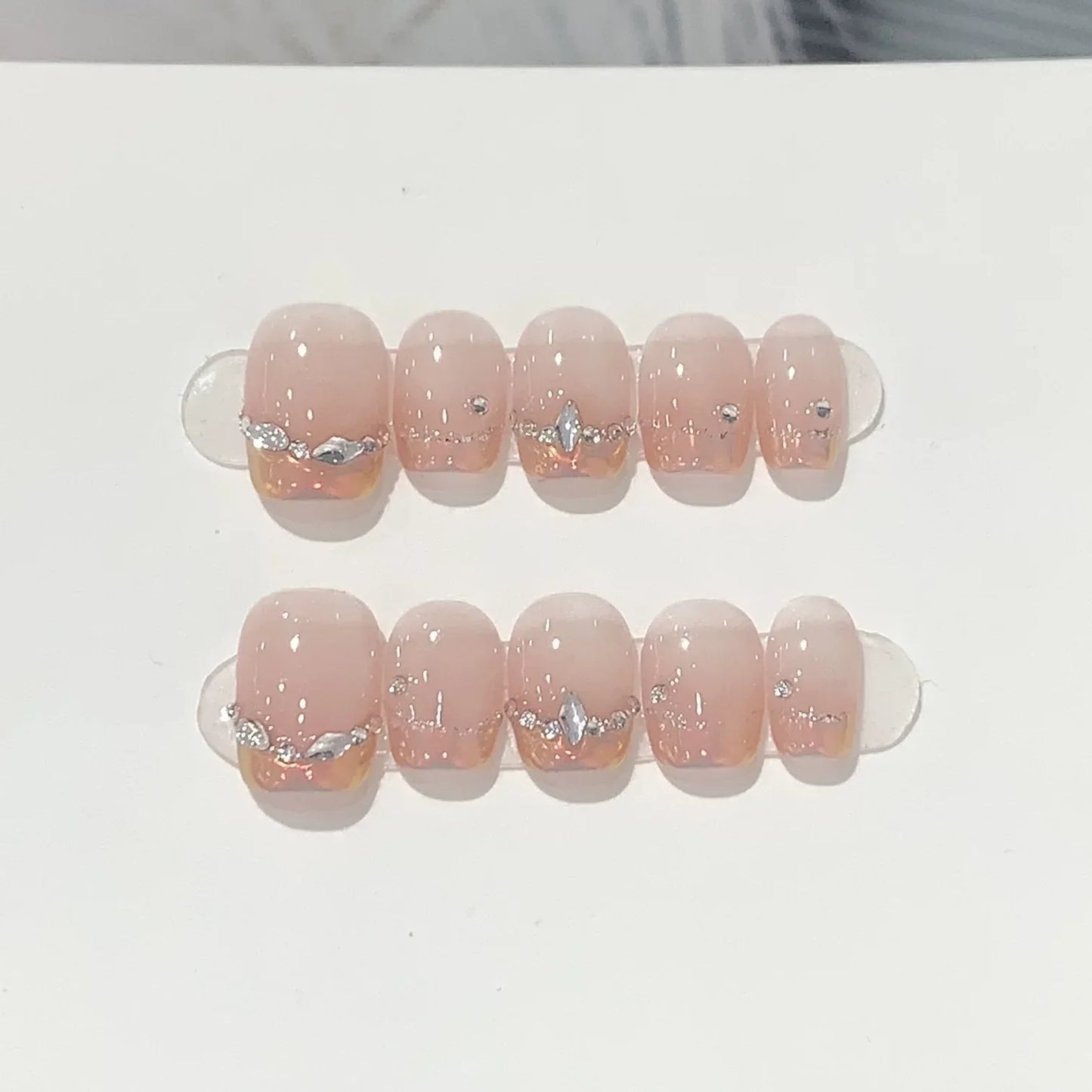 10PCS Pink Cat Eye Handmade Press On Nails Square Head Fake Nails Diamond Designs Full Cover Nail Art Tips Wearable False Nails