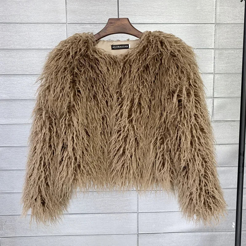 Women Fashion Faux Fur Coats Vintage Solid Loose Warm Flurry Coats Autumn Winter Lady Fashion Thick Streetwear Fur Jacket