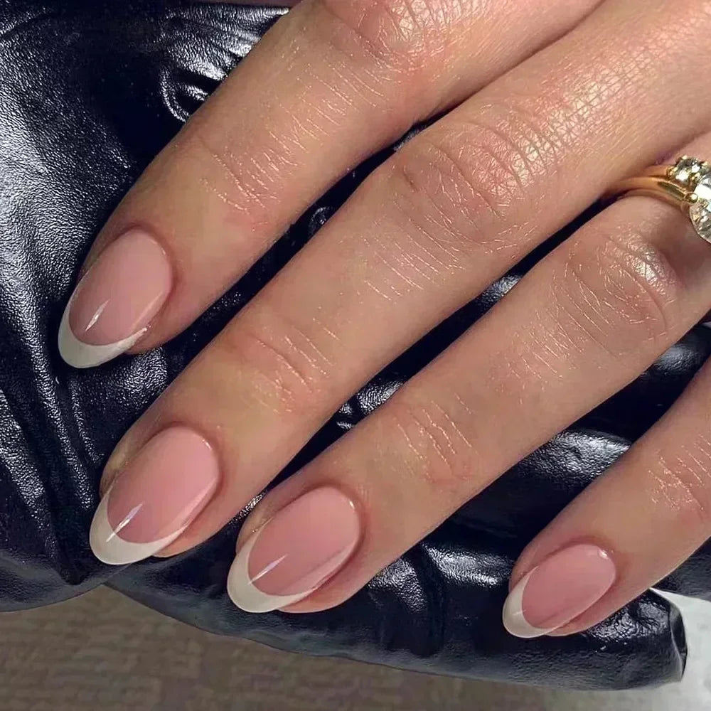 24Pcs French Tip Press on Nails Short Coffin False Nails Simple Wearable Fake Nails Frosted Full Cover Press on Nail Tips Art