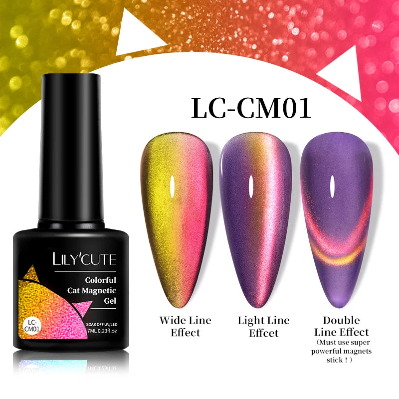 LILYCUTE 9D Rainbow Glitter Cat Magnetic Nail Gel Polish Snowlight Semi Permanent Soak Off Sparkling Nail Varnish