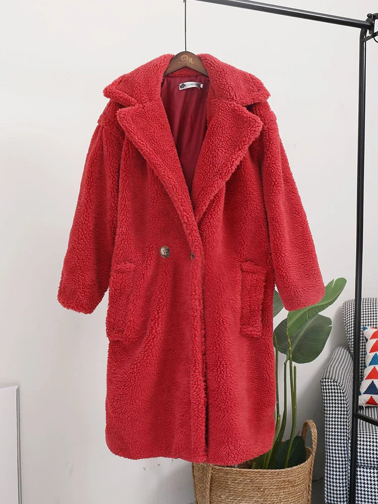 ZADORIN Winter Thick Warm Solid Teddy Coat Women High Street Oversized Pink Faux Lamb Fur Coat Ladies Long Faux Fur Jacket