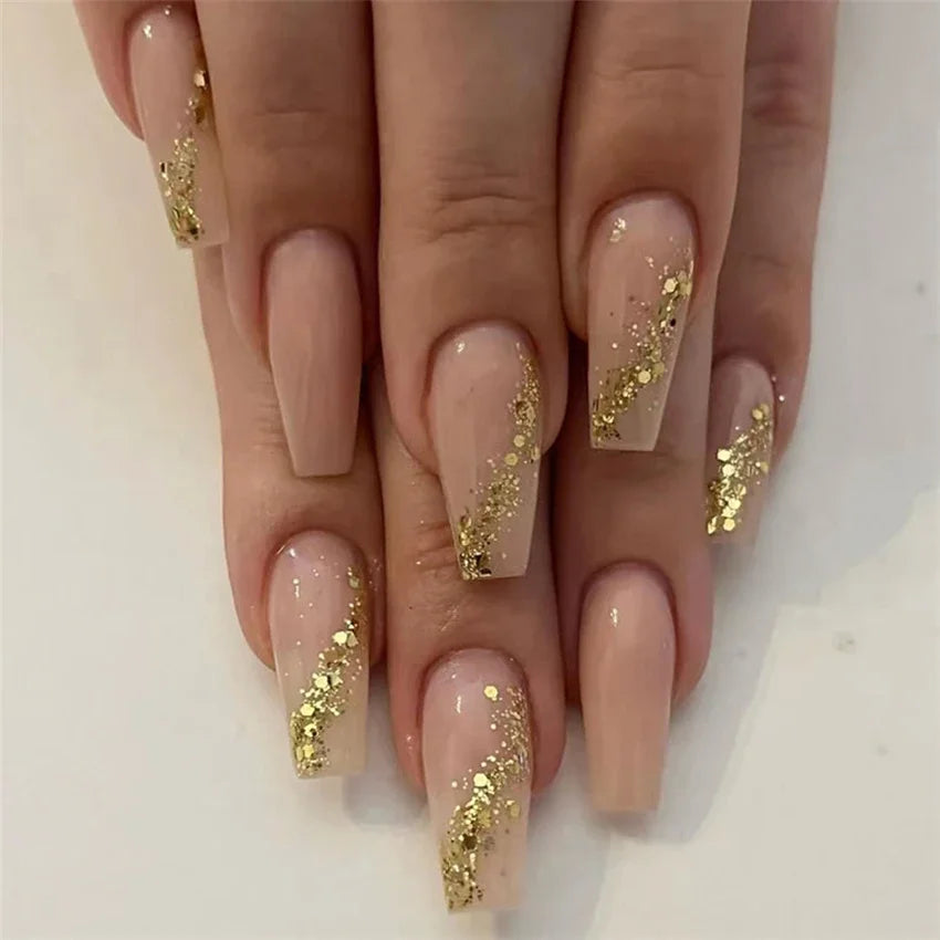 24Pcs Medium Long Acrylic Fake Nails Art Cool Spice Girls Wearing False Nails Set Press on Nail Tips Removable French Nails Fake