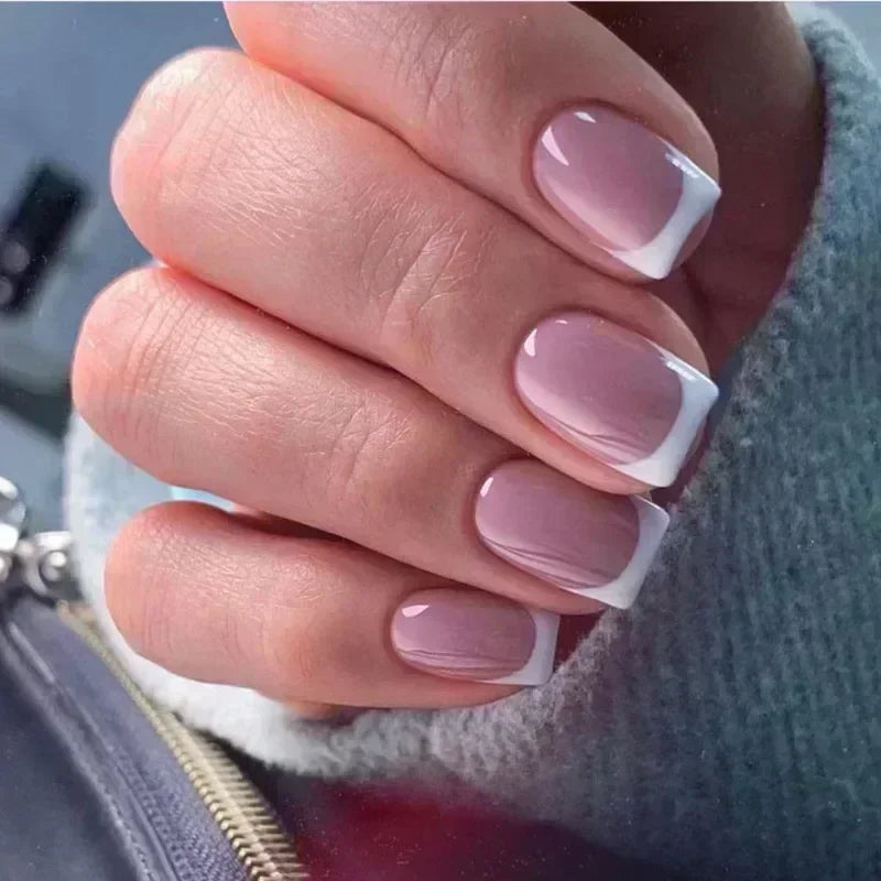 24Pcs French Tip Press on Nails Short Coffin False Nails Simple Wearable Fake Nails Frosted Full Cover Press on Nail Tips Art
