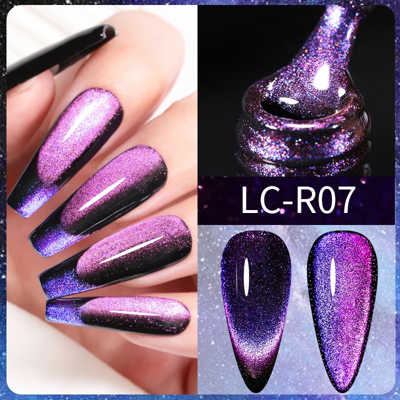 LILYCUTE 9D Rainbow Glitter Cat Magnetic Nail Gel Polish Snowlight Semi Permanent Soak Off Sparkling Nail Varnish