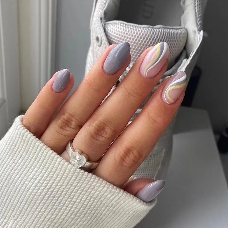 24Pcs Removable Wearable False Nails Art Short Glitter French Gold Edge Fake Nails Waterproof Press on Nail Tips Nails Supplies