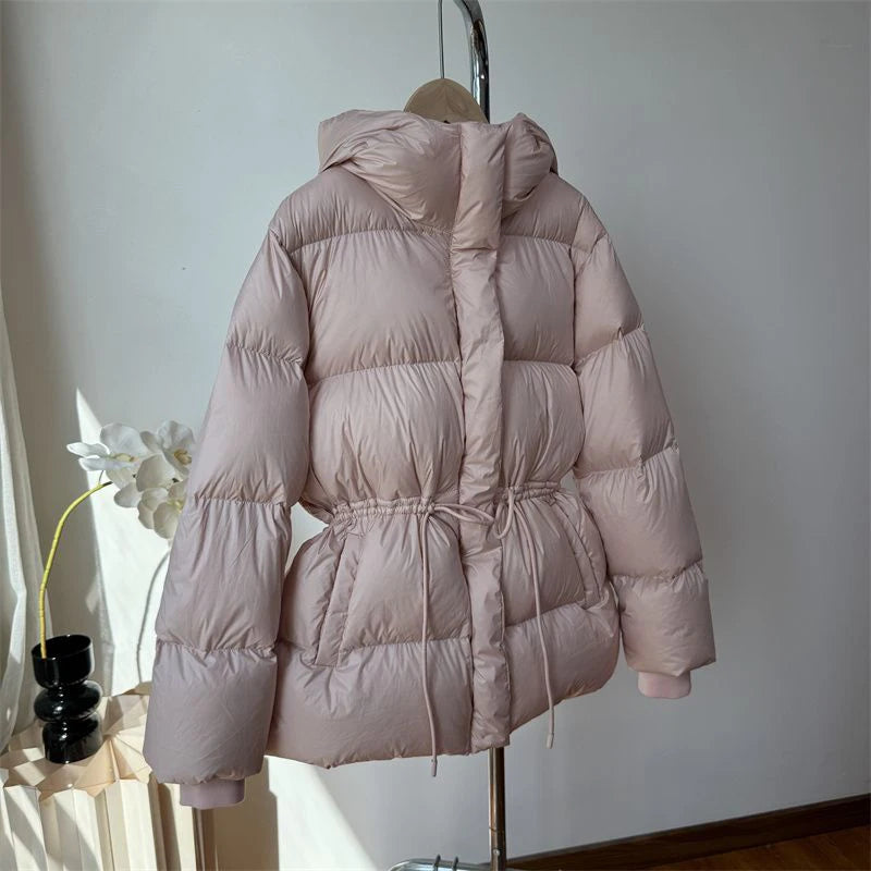 Winter Drawstring Lace-up Snow Women's Warm Down Jacket Hooded Puffer Jacket Women Parkas High Quality Cotton Padded Coat