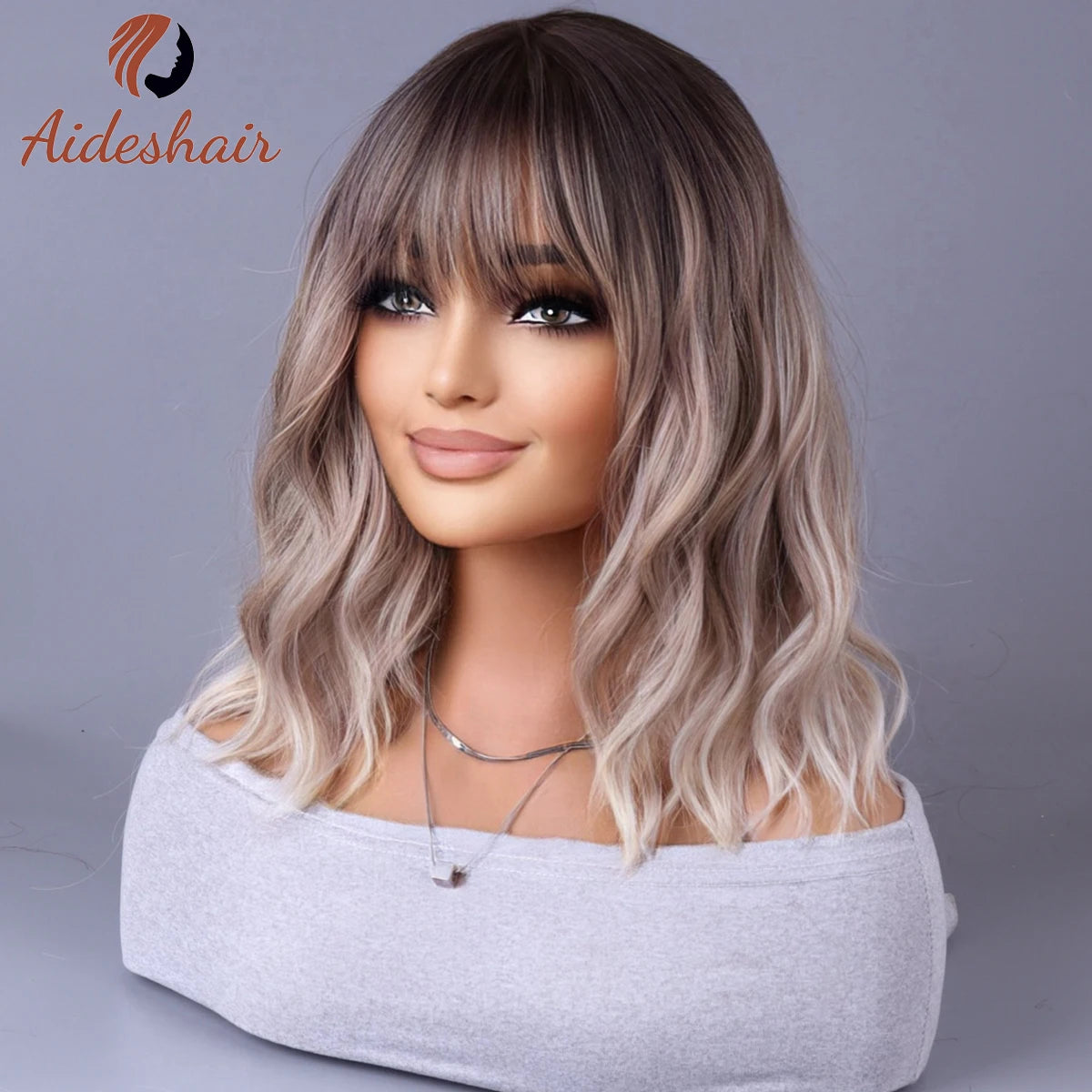 2023 New Internet celebrity style with fringe gradually light gray wigs European and American