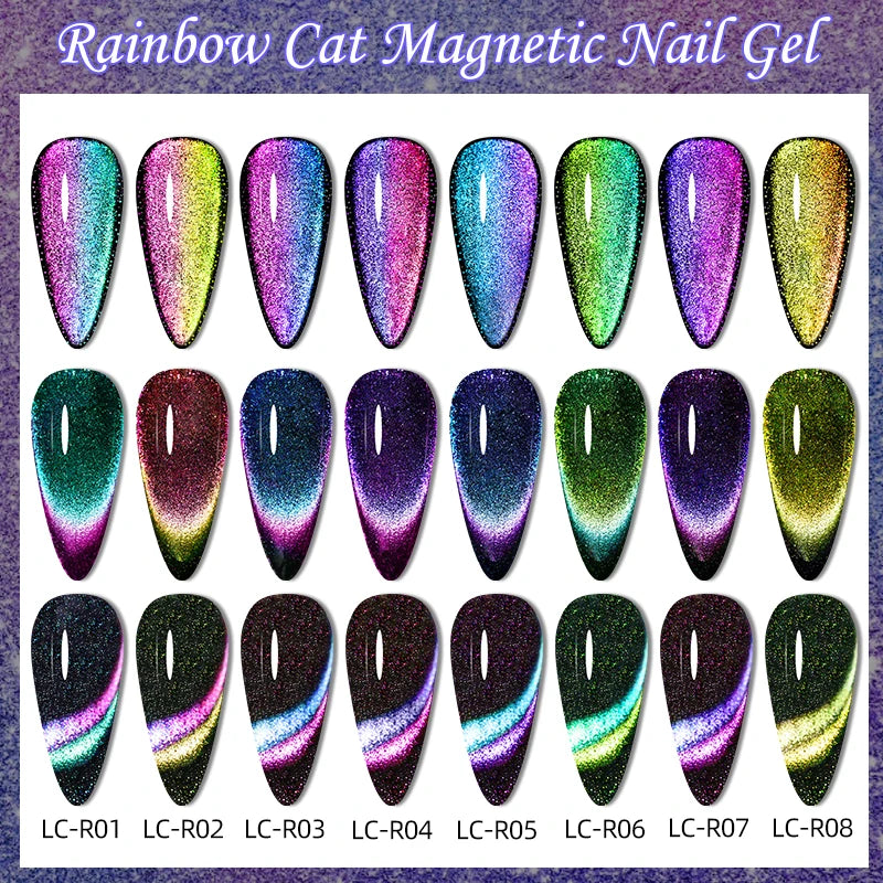 LILYCUTE 9D Rainbow Glitter Cat Magnetic Nail Gel Polish Snowlight Semi Permanent Soak Off Sparkling Nail Varnish