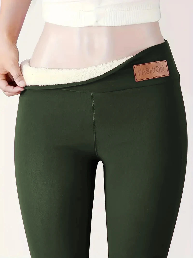 Winter Warm Plush Leggings, Thermal Casual Stretchy Leggings For Fall & Winter, Women's Clothing