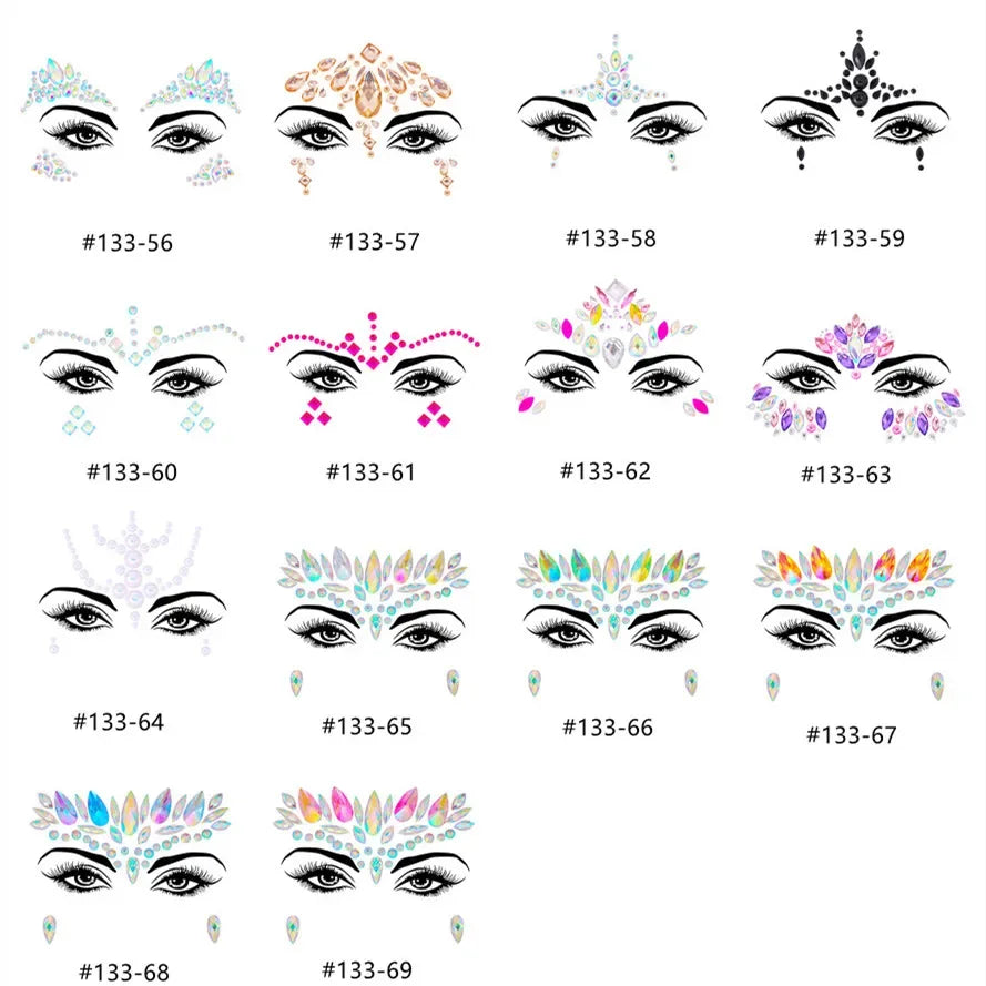 3D Sexy face tattoo stickers Temporary tattoos glitter fake tattoo rhinestones for woman Party face Jewels tatoo