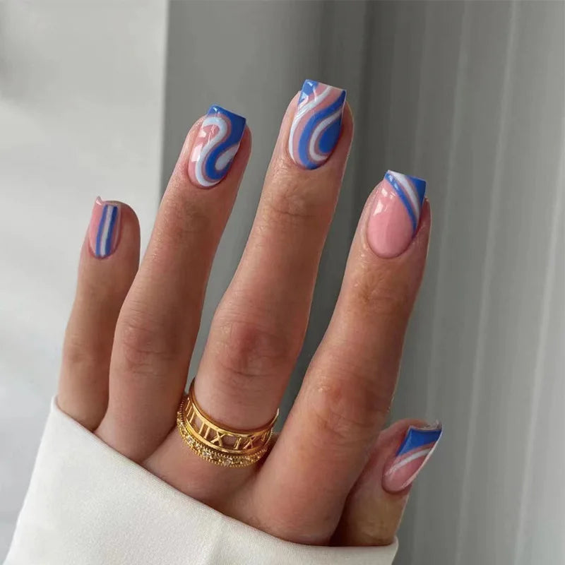 24Pcs Removable Wearable False Nails Art Short Glitter French Gold Edge Fake Nails Waterproof Press on Nail Tips Nails Supplies