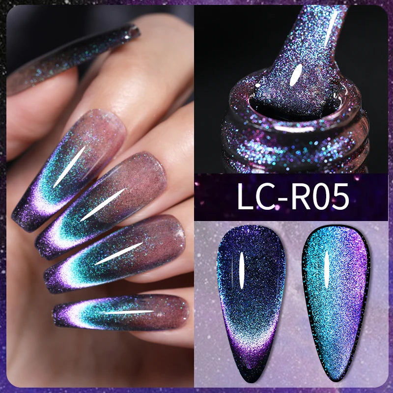 LILYCUTE 9D Rainbow Glitter Cat Magnetic Nail Gel Polish Snowlight Semi Permanent Soak Off Sparkling Nail Varnish