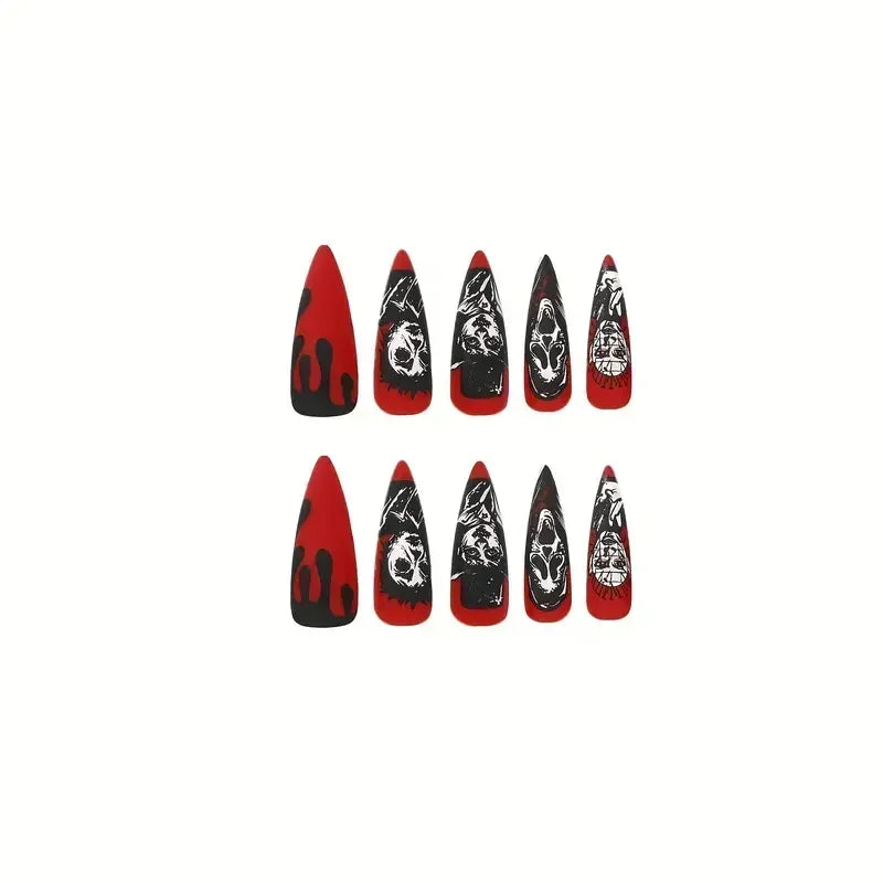 24pcs Halloween Red Blood Droplet Fake Nails Press On Nails Coffin Long False Nails For Women Girls Halloween Party Nail Decor
