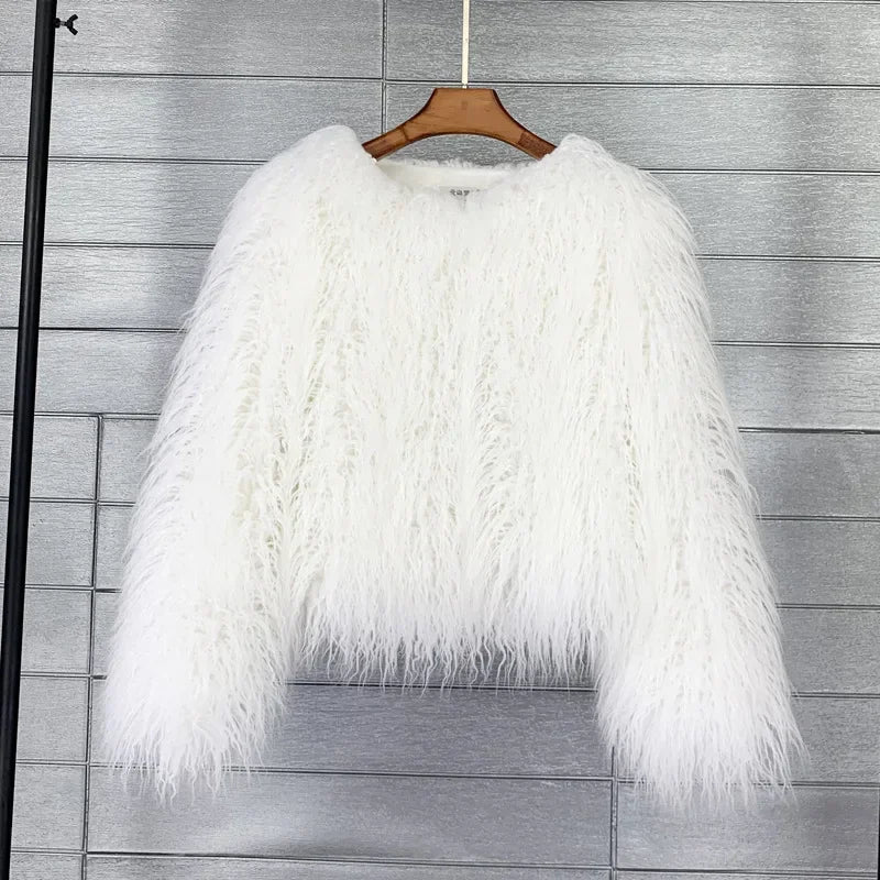 Women Fashion Faux Fur Coats Vintage Solid Loose Warm Flurry Coats Autumn Winter Lady Fashion Thick Streetwear Fur Jacket