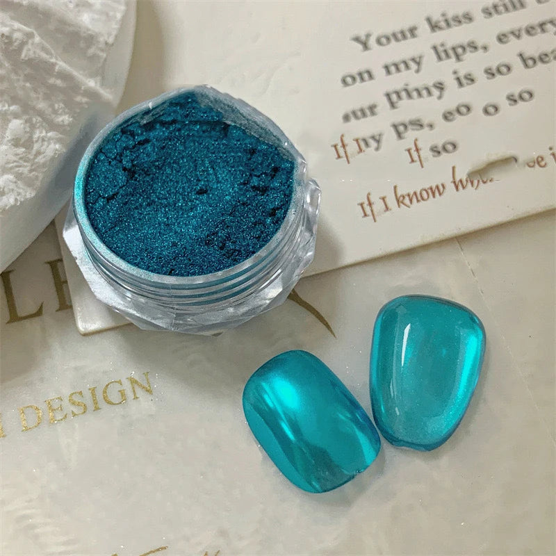 10g/Bottle Pearls White Nail Pigment Glitter Aurora Nail Powder Purple Chrome Glitter Pigment Dust UV Manicure Dip Powder