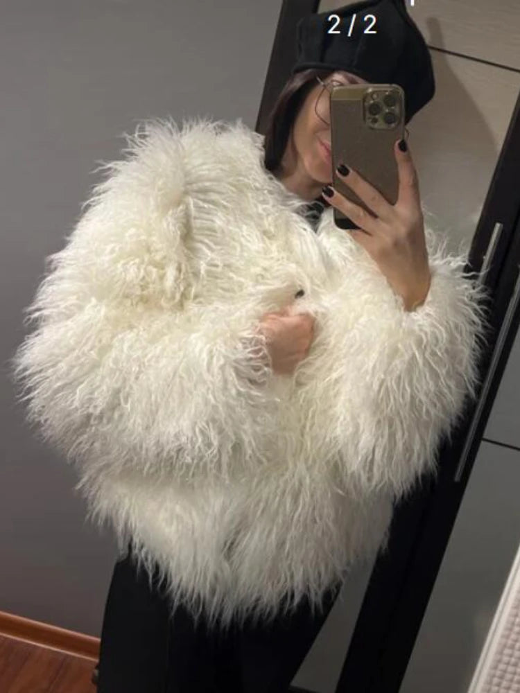 Women Fashion Faux Fur Coats Vintage Solid Loose Warm Flurry Coats Autumn Winter Lady Fashion Thick Streetwear Fur Jacket