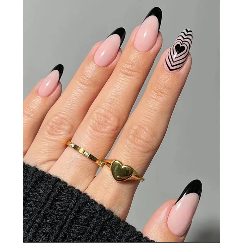 24Pcs/Set False Nails Long Round Coffin Cute Kawaii Stick on Art Nail Ballerina Press on Nail Set Seamless Removable Fake Nails