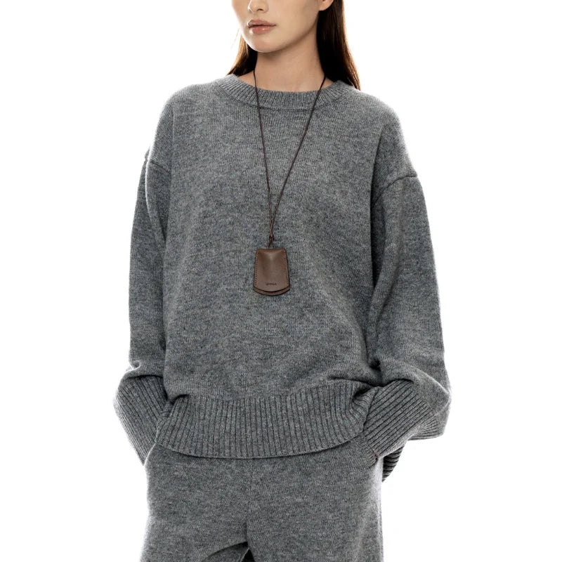 Women wool set loose soft style knited sweater and pants