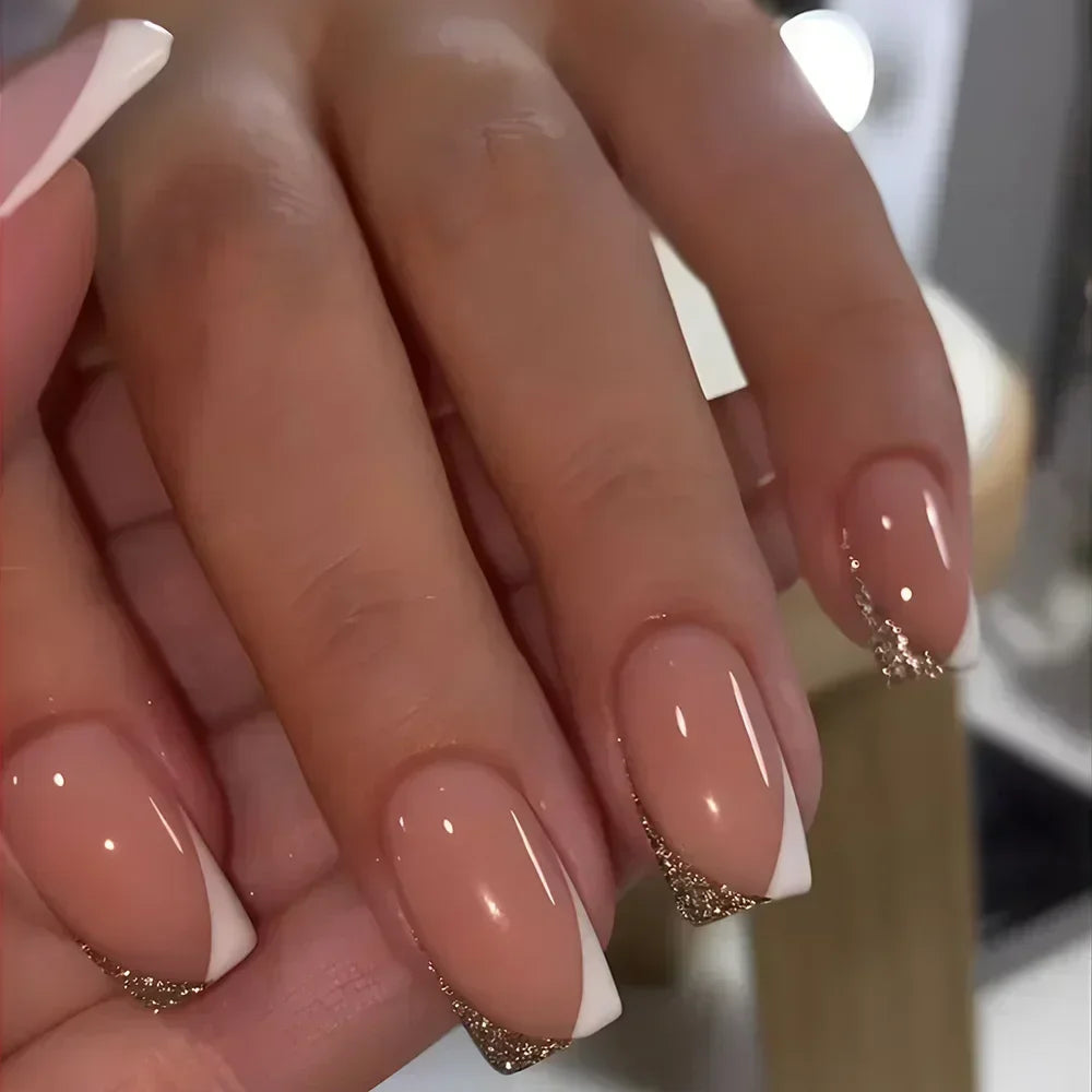24Pcs French Tip Press on Nails Short Coffin False Nails Simple Wearable Fake Nails Frosted Full Cover Press on Nail Tips Art