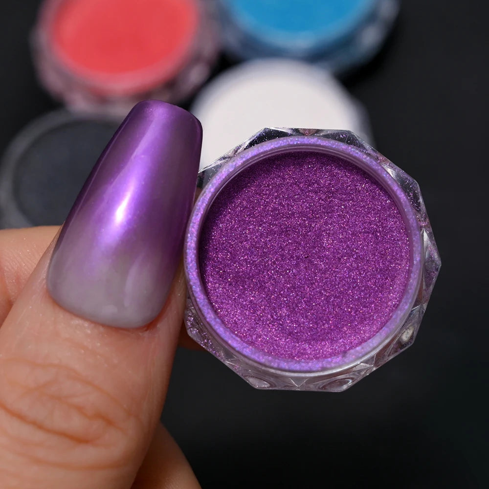 10g/Bottle Pearls White Nail Pigment Glitter Aurora Nail Powder Purple Chrome Glitter Pigment Dust UV Manicure Dip Powder