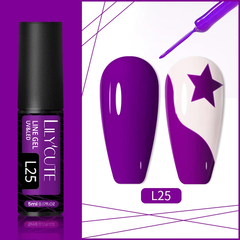 LILYCUTE 5ml Gold Sliver Metallic Liner Gel Nail Polish French Style Super Bright Mirror Pull Line Graffiti Painting Stripe Gel