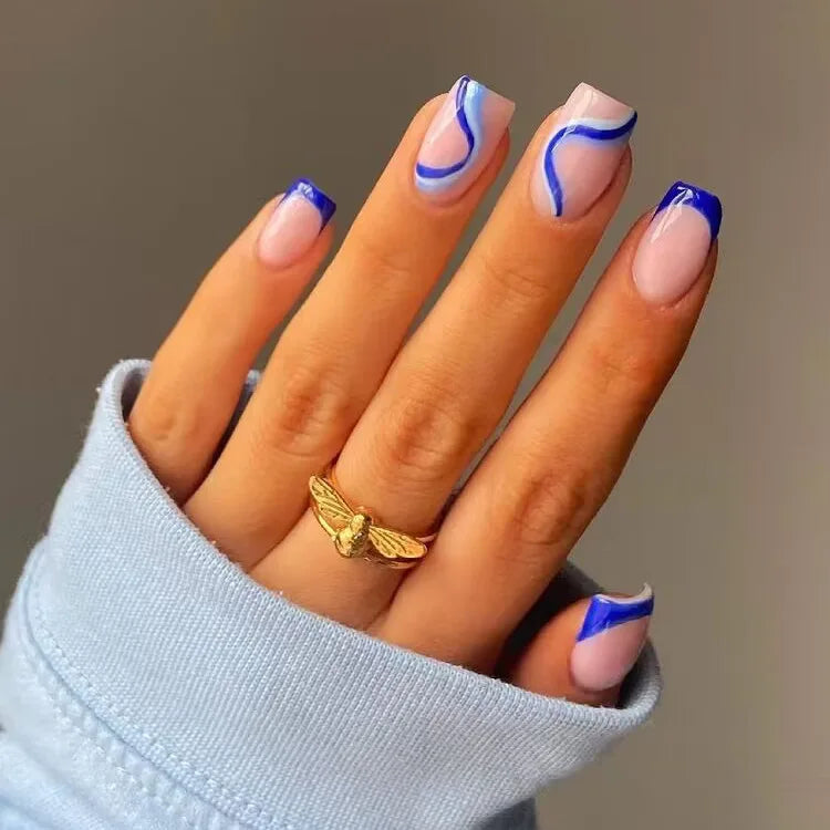 24Pcs Removable Wearable False Nails Art Short Glitter French Gold Edge Fake Nails Waterproof Press on Nail Tips Nails Supplies