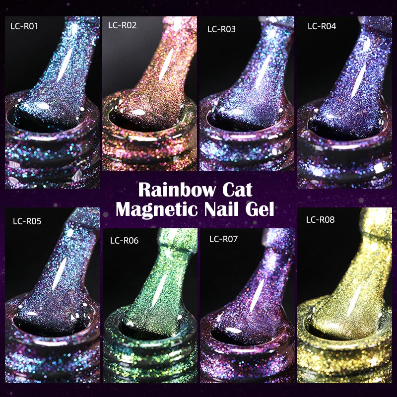 LILYCUTE 9D Rainbow Glitter Cat Magnetic Nail Gel Polish Snowlight Semi Permanent Soak Off Sparkling Nail Varnish