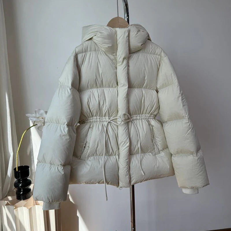 Winter Drawstring Lace-up Snow Women's Warm Down Jacket Hooded Puffer Jacket Women Parkas High Quality Cotton Padded Coat