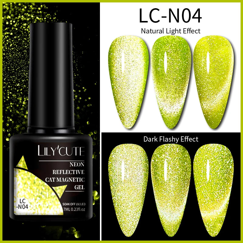 LILYCUTE 9D Rainbow Glitter Cat Magnetic Nail Gel Polish Snowlight Semi Permanent Soak Off Sparkling Nail Varnish